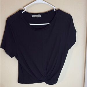 Glaze Black Crop Tie Front Short Sleeve T-Shirt
